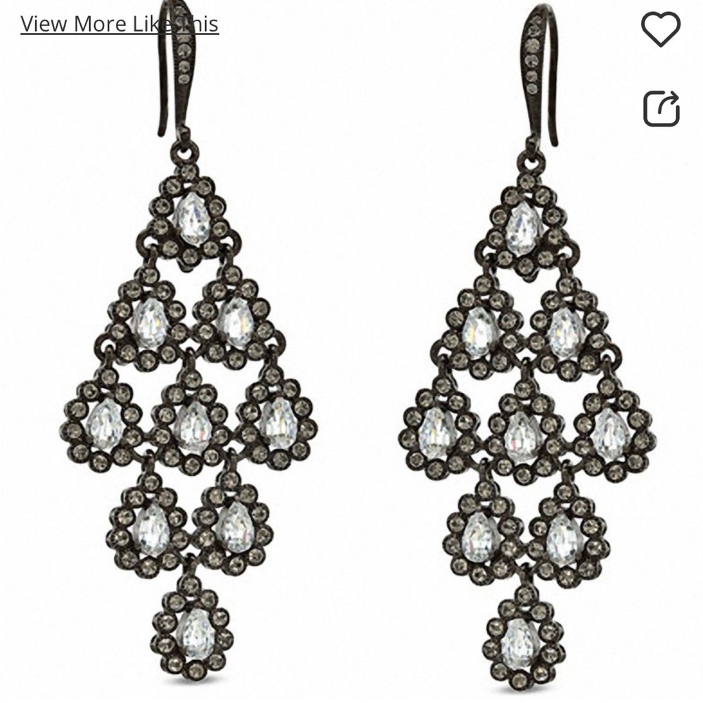 Cubic Zirconia & Crystal Tiered Drop Earrings in Hematite Gray Plated Brass